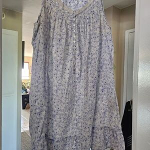 Vintage Eileen Fisher Lace And Ribbon Woven 100% Cotton Short Nighty